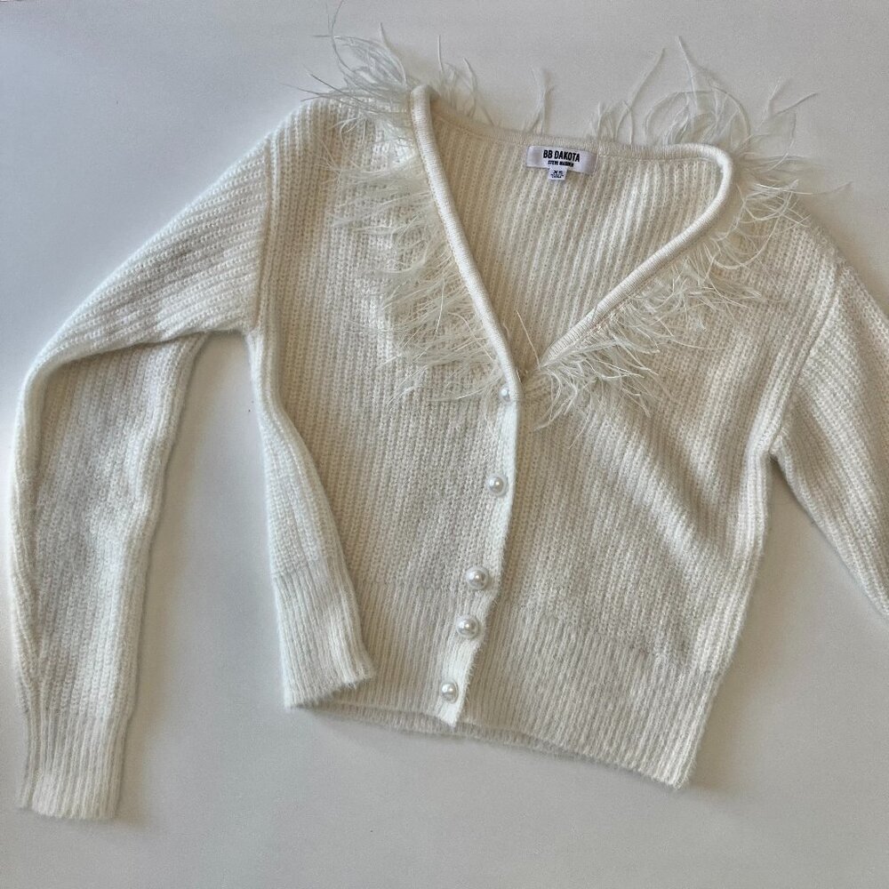 BB Dakota by Steve Madden Cream Sweater with Feathers
